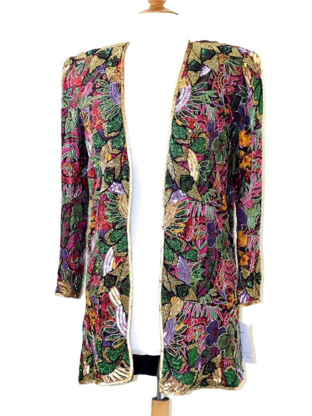 JASDEE Vintage Beaded Sequin Silk Jacket 1980s HandPrint FormalEvent Style 5005J